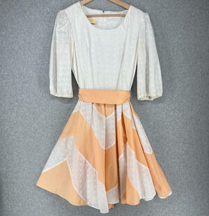 VTG Square Dance Dress Co Womens 14 Orange Lace Circle Skirt RockabillyWestern